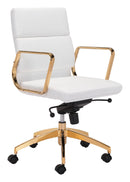 Best Office Chair - 24" x 24" x 37.4" White & Gold, Leatherette, Brass-plated Steel, Low Back Office Chair