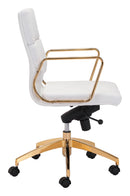 Best Office Chair - 24" x 24" x 37.4" White & Gold, Leatherette, Brass-plated Steel, Low Back Office Chair