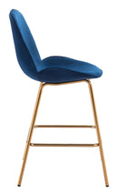 Counter Height Chairs - 20.9" x 24" x 40.6" Dark Blue Velvet, Steel & Plywood, Counter Chair - Set of 2