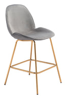 Counter Height Chairs - 20.9" x 24" x 40.6" Graphite Gray Velvet, Steel & Plywood, Counter Chair - Set of 2