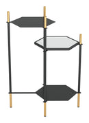 Modern Side Table - 19.9" x 12" x 27.4" Gold & Black, Steel & Mirror, Side Table