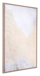 Canvas Painting - 33" x 2" x 49" White & Gold, MDF, Wood, Canvas