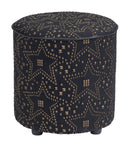 Round Ottoman - 14" x 14" x 15" Gold & Black, Faux Fur, MDF, Cottonwood & Paperboard, Ottoman