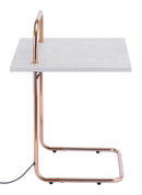 Gold Side Table - 15.7" x 15.7" x 29.7" Gray & Gold, Formica, Steel, Wireless Charging Side Table