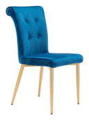 Blue Accent Chair - 18.5" x 24" x 36" Blue, Velvet, Painted Metal, Dining Chair - Set of 2