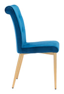 Blue Accent Chair - 18.5" x 24" x 36" Blue, Velvet, Painted Metal, Dining Chair - Set of 2
