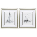 Collage Picture Frames - 19" X 22" Aged Silver Frame Coastal Boat Sketch (Set of 2)