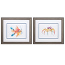 Vintage Picture Frames - 22" X 19" Distressed Wood Toned Frame Fish Crab (Set of 2)
