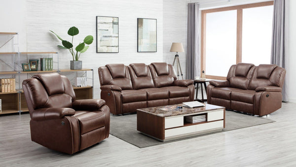 Modern Leather Sofa - 185" X 114" X 120" Brown  Power Reclining Sofa Set