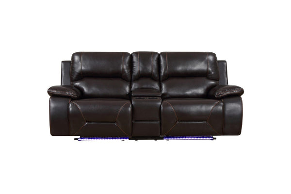 Leather Loveseat - 77" X 40" X 40" Brown  Power Reclining Console Loveseat