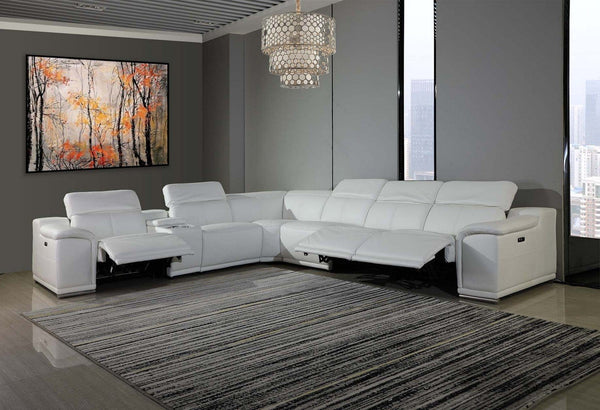 Leather Sectional - 241"" X 280" X 220.2" White Power Reclining 7PC Sectional w/ 1-Console