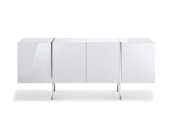White Buffet Cabinet - 71" X 17" X 30" White Stainless Steel Buffet
