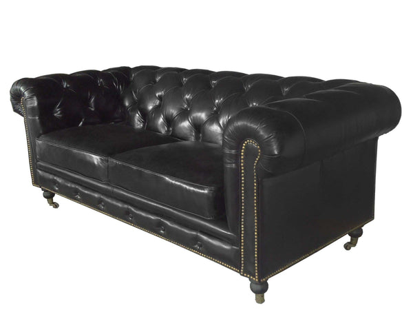 Modern Leather Sofa - 36" X 76" X 30" Black Leather Sofa 2 Places