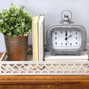 Modern Table Clock - 7" X 2.5" X 8" Grey Metal Glass Plastic Table Clock