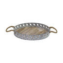 Wooden Tray - 16" X 16" X 2.44" Grey Mdf With Wood Veneer 4 Galvanized Metal Hemp Wood Tray