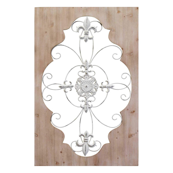Decoration Ideas - 23.62" X 1.06" X 36.34" Natural White Metal Mdf With Wood Veneer Scroll Panel