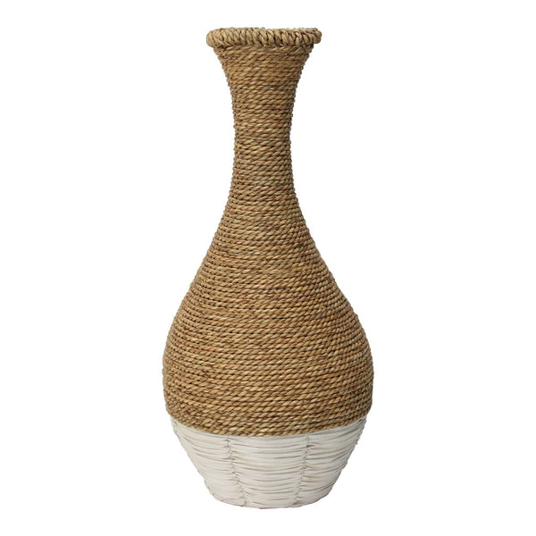 White Vase - 9.8" X 9.8" X 21.25" Tan White Rattan Fir Vase