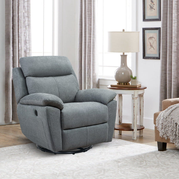 Swivel Recliner Chairs - 35'.43" X 39'.37" X 39'.8" Grey Green Fabric Glider & Swivel Power Recliner with USB port