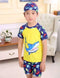3PC Baby Boys Cartoon Swimwear Set With Hat Short Sleeve Toddler Swimsuit Set Kids Swimwear Rashguard Set For Baby Boys-Shark 1-12M-JadeMoghul Inc.
