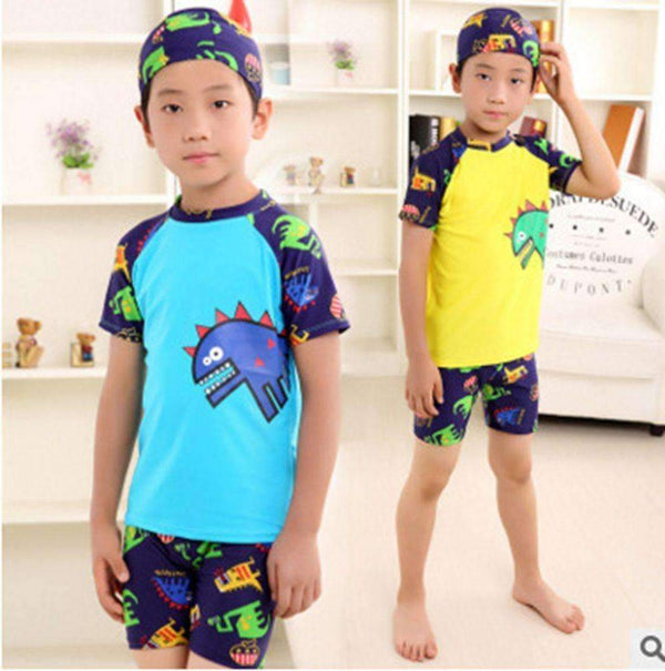 3PC Baby Boys Cartoon Swimwear Set With Hat Short Sleeve Toddler Swimsuit Set Kids Swimwear Rashguard Set For Baby Boys-Shark 1-12M-JadeMoghul Inc.
