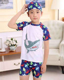 3PC Baby Boys Cartoon Swimwear Set With Hat Short Sleeve Toddler Swimsuit Set Kids Swimwear Rashguard Set For Baby Boys-Shark 2-12M-JadeMoghul Inc.