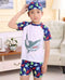 3PC Baby Boys Cartoon Swimwear Set With Hat Short Sleeve Toddler Swimsuit Set Kids Swimwear Rashguard Set For Baby Boys-Shark 2-12M-JadeMoghul Inc.