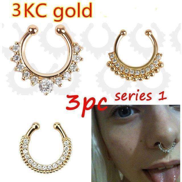 3PC crystal fashion clicker fake septum For Women Body Clip Hoop vintage fake nose ring Faux Piercing Body Jewelry non Wholesale-series 1  3PCS-JadeMoghul Inc.