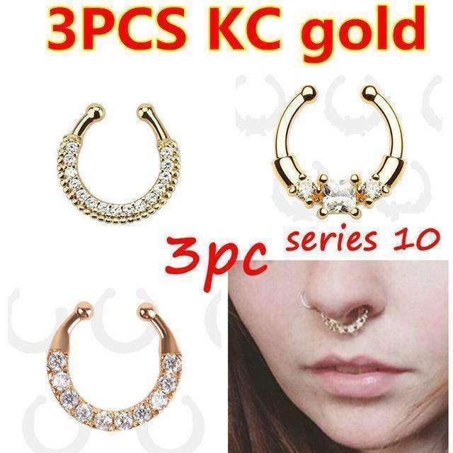 3PC crystal fashion clicker fake septum For Women Body Clip Hoop vintage fake nose ring Faux Piercing Body Jewelry non Wholesale-series 10  3PCS-JadeMoghul Inc.
