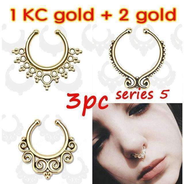 3PC crystal fashion clicker fake septum For Women Body Clip Hoop vintage fake nose ring Faux Piercing Body Jewelry non Wholesale-series 5  3PCS-JadeMoghul Inc.