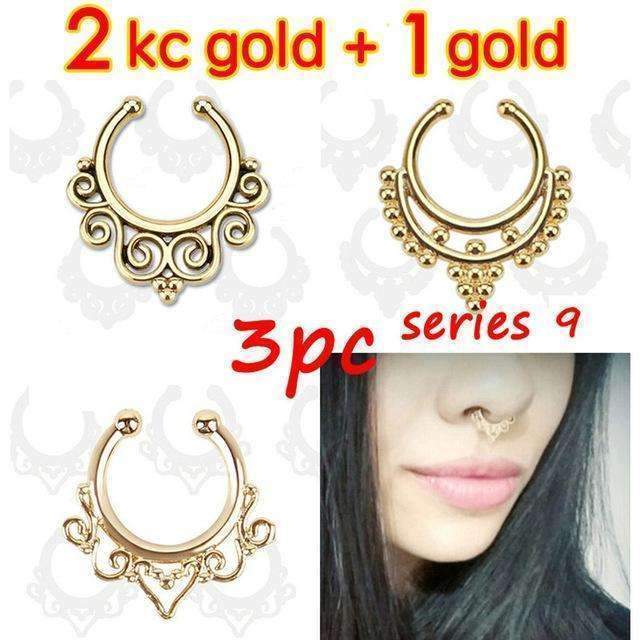 3PC crystal fashion clicker fake septum For Women Body Clip Hoop vintage fake nose ring Faux Piercing Body Jewelry non Wholesale-series 9  3PCS-JadeMoghul Inc.