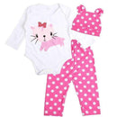 3PCS Baby Cotton Romper Set Infant Newborn Boys Girls Cartoon Animal Costume Clothing Sets Cute Jumpsuit +Hat+Pants Barboteuse-2-6M-JadeMoghul Inc.