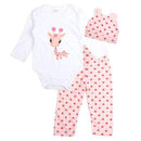 3PCS Baby Cotton Romper Set Infant Newborn Boys Girls Cartoon Animal Costume Clothing Sets Cute Jumpsuit +Hat+Pants Barboteuse-3-6M-JadeMoghul Inc.
