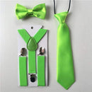 3PCS Children Baby Boys Kids Suspenders Tie Bowtie Set 3 Clip-on Elastic Adjustable Braces Straps Clothing Accessories BDTZ008-Green-JadeMoghul Inc.