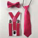 3PCS Children Baby Boys Kids Suspenders Tie Bowtie Set 3 Clip-on Elastic Adjustable Braces Straps Clothing Accessories BDTZ008-HotPink-JadeMoghul Inc.