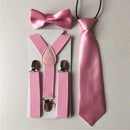 3PCS Children Baby Boys Kids Suspenders Tie Bowtie Set 3 Clip-on Elastic Adjustable Braces Straps Clothing Accessories BDTZ008-Pink-JadeMoghul Inc.