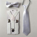 3PCS Children Baby Boys Kids Suspenders Tie Bowtie Set 3 Clip-on Elastic Adjustable Braces Straps Clothing Accessories BDTZ008-White-JadeMoghul Inc.