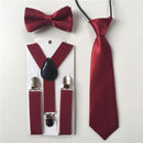 3PCS Children Baby Boys Kids Suspenders Tie Bowtie Set 3 Clip-on Elastic Adjustable Braces Straps Clothing Accessories BDTZ008-WineRed-JadeMoghul Inc.