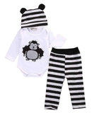 3pcs suit!! Newborn Infants Baby Boys Girls Rompers +Long Pants +Hats cartoon Outfits Set Clothes-Black-4-6 months-JadeMoghul Inc.