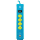 4-Outlet Power Strip with 2 USB Ports, 4ft Cord (Blue & Yellow)-Power Strips-JadeMoghul Inc.