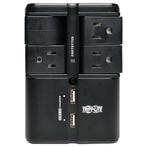 4-Outlet Rotatable Surge Protector with 2 USB Ports-Surge Protectors-JadeMoghul Inc.