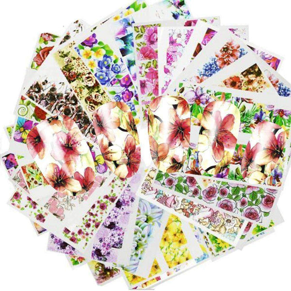 48pcs Hot Water Transfer Designed Nail Sticker Blossom Flower Colorful Full Tips Stamp Decals Nail Art Beauty A049-096SET--JadeMoghul Inc.