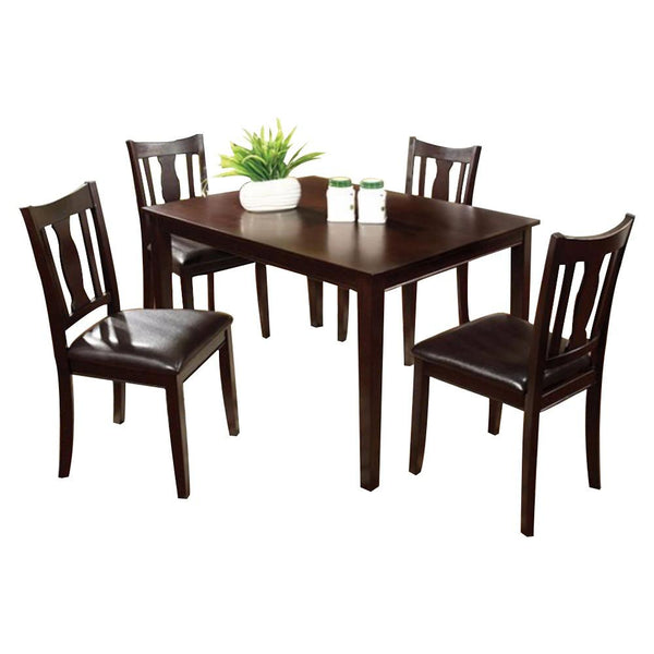 5Pc Dining Table Set, Chair with Pu Cushion, Walnut Finish-Dining Sets-Walnut Finish-Leatherette Solid Wood Wood Veneer & Others-JadeMoghul Inc.