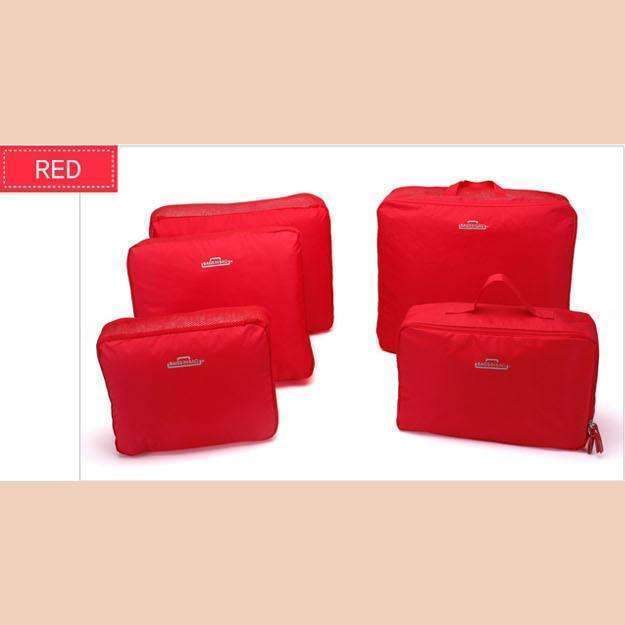 5pcs In One Set Large Travelling Storage Bag Luggage Clothes Tidy Organizer Pouch Suitcase cosmetiquera bolso cosmetic bag-red-JadeMoghul Inc.