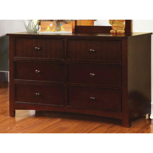 6 Drawer Transitional Dresser, Dark Walnut Brown-Dressers-Brown-Wood-JadeMoghul Inc.