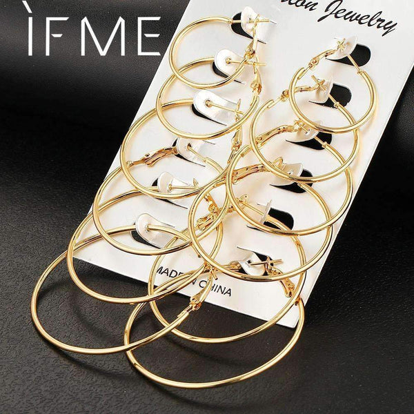 6 PCS/LOT Steampunk Gold Color Big Hoop Earrings Simple Style Earring High Quality Engagement Gift Jewelry Brinco Argola--JadeMoghul Inc.