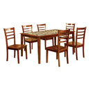 7-Piece Wooden Dining Table Set With Marble Top In Oak Brown-Dining Tables-Brown-Solid Wood Wood Veneer & Marble-JadeMoghul Inc.