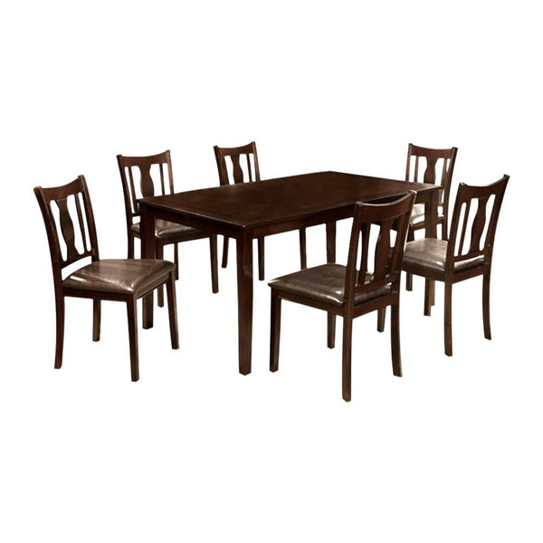 7Pc Dining Table Set, Chair with Pu Cushion, Expresso Finish-Dining Sets-Expresso Finish-Leatherette Solid Wood Wood Veneer & Others-JadeMoghul Inc.