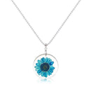 8SEASONS Handmade Boho Transparent Resin Dried Flower Daisy Necklace Ball Chain Silver Color White Round 45cm long, 1 Piece-blue-JadeMoghul Inc.