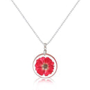 8SEASONS Handmade Boho Transparent Resin Dried Flower Daisy Necklace Ball Chain Silver Color White Round 45cm long, 1 Piece-fuchsia-JadeMoghul Inc.