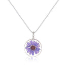 8SEASONS Handmade Boho Transparent Resin Dried Flower Daisy Necklace Ball Chain Silver Color White Round 45cm long, 1 Piece-purple-JadeMoghul Inc.